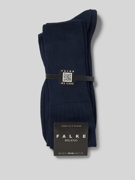 Productfoto, Sokken met label-detail model 'MILANO' van FALKE in marineblauw, bio-katoenmix, ribstructuur, elastische boord