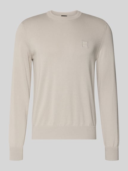 Produktfoto, Regular Fit Pullover aus Baumwoll-Kaschmir-Mix Modell 'KANOVANO' von BOSS Orange, Optik: Unifarben, Stricktextur, Label-Patch, Rundhals, Langarm, gerippte Abschlüsse