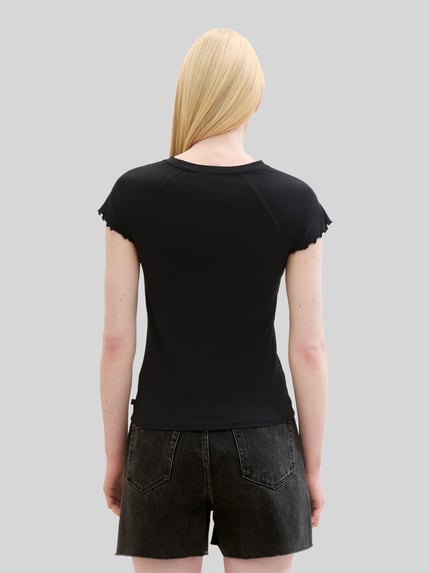 Tom Tailor Denim slim fit T-shirt van ribtricot Black - 5