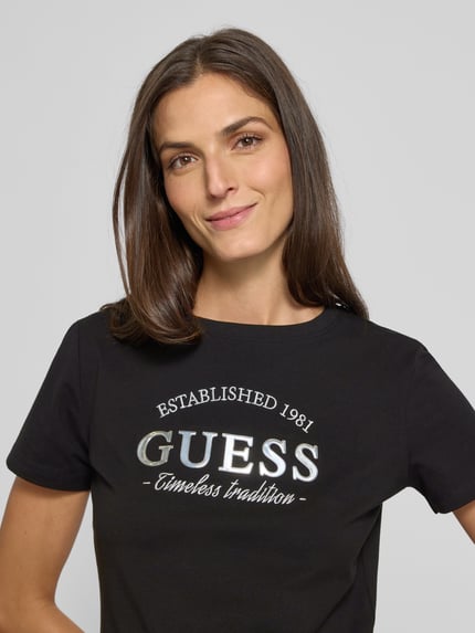 GUESS Activewear T-shirt met labeldetail, model 'NINA' Zwart - 3