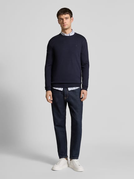Scotch & Soda Gebreide pullover met logostitching, model 'CORE' Marineblauw - 1