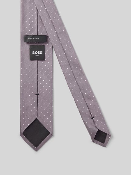 Produktfoto, Seidenkrawatte mit Allover-Muster von BOSS in Grau mit feinem Allover-Punkte-Muster, reine Seide, glatte Textur, Optik:Allover-Muster