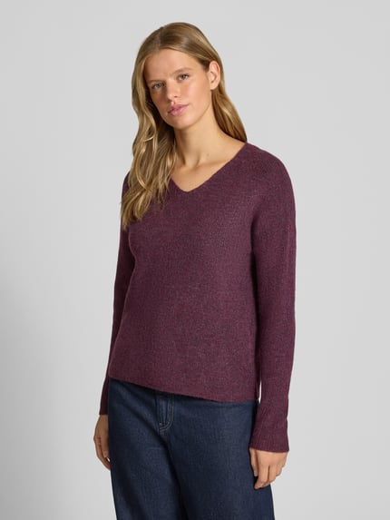 ONLY Regular fit pullover met v-hals model 'CAMILLA' Bordeaux gemêleerd - 4