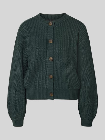 Produktfoto, zielony kardigan rozpinany z wyrazistą fakturą, model 'LEA' od VERO MODA, damski, Loose Fit Strickjacke mit einreihiger Knopfleiste Modell 'LEA' von VERO MODA