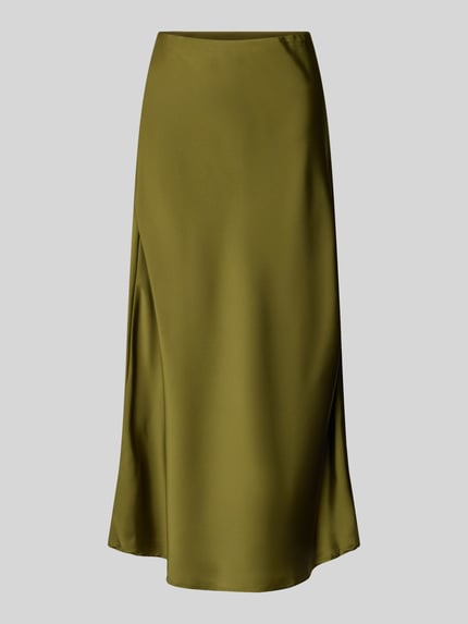 Produktfoto, Maxirock aus Satin Modell 'Ve44rona' von ZABAIONE in Olivgrün, A-Linie, glatte Oberfläche, elastischer Bund, Damenmode