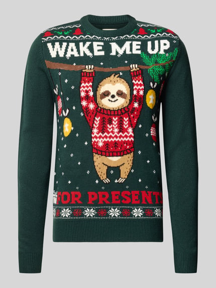 Montego Weihnachtspullover mit Sloth-Motiv Dunkelgruen 1