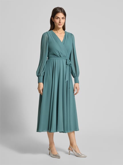 Christian Berg Cocktail Midikleid mit Taillenband Schilf Melange 1
