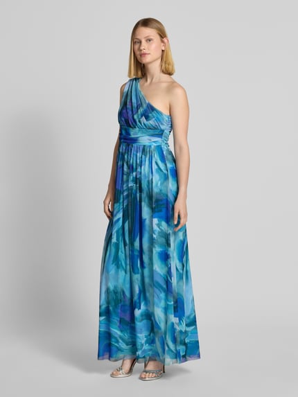 SWING Avondjurk met tailleband en one shoulder-band Oceaanblauw - 4