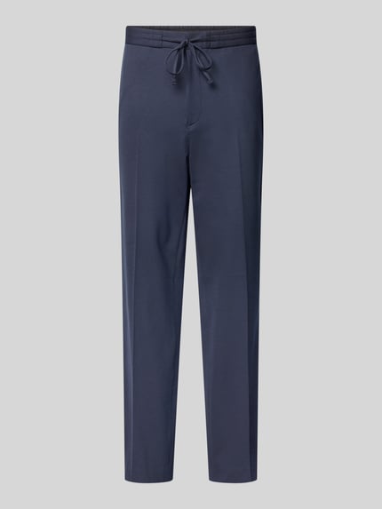 Produktfoto, Regular Fit Stoffhose aus Viskose-Mix Modell 'ISCOVE' von Tiger Of Sweden in Dunkelblau, glatte Oberfläche, Tunnelzug, Bundfalten, Herren, Bundweite 42 cm, Innenbeinlänge 82 cm, schlichtes Design