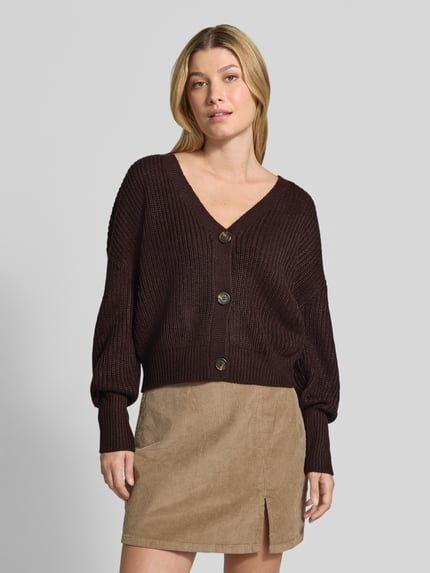 VERO MODA Oversized gebreid jack met v-hals model 'LEA' Chocoladebruin - 4