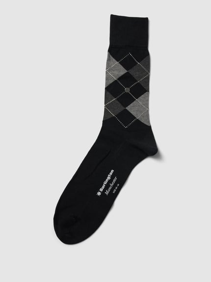 Burlington Socken mit Karomuster Modell 'MANCHESTER' Black 1