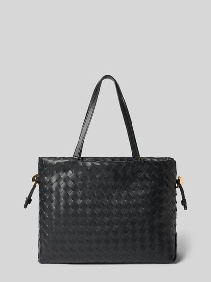 Produktfoto, Shoulder Bag in Leder-Optik Modell 'Pochette' von Liu Jo White, schwarzes Geflechtmuster, rechteckige Form, goldene Details
