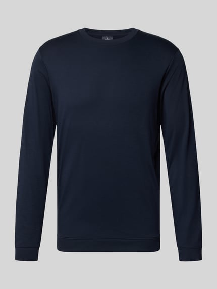 Produktfoto, Regular Fit Longsleeve aus reiner Baumwolle Modell 'Pima' von RAGMAN, dunkelblau, Rundhalsausschnitt, glatte Textur, Herren Longsleeve