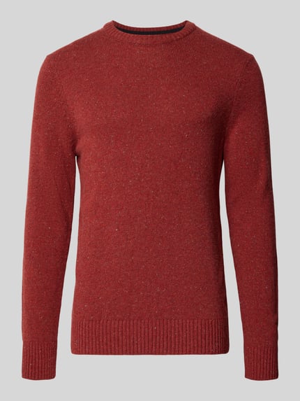 Produktfoto, Pullover mit Logo-Detail von MARC O'POLO, rot meliert, Strukturstrick, Regular Fit, Longline, Rundhals, gerippte Abschlüsse