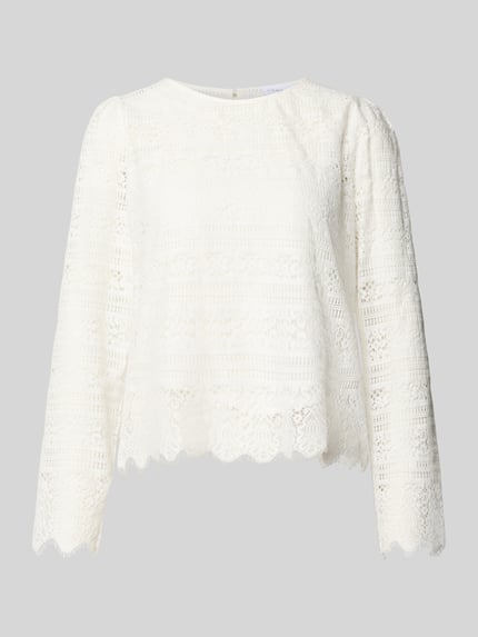 Produktfoto, Blusenshirt aus Spitze mit Rundhalsausschnitt von comma, mieszanka bawełny, krój regular fit, koronka, okrągły dekolt