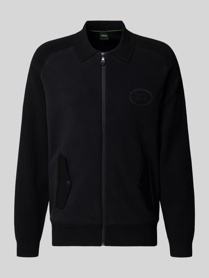BOSS Green Relaxed fit gebreid jack van viscosemix, model 'HOLE' Zwart - 2