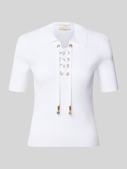 Strickshirt mit Schnürung und Umlegekragen Shop The Look MANNEQUINE