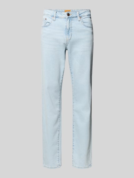 Produktfoto, Slim Fit Jeans aus Baumwoll-Mix Modell 'WEFT' von Only & Sons, tkanina stylizowana na denim, krój slim fit, średni stan, naszywka z logo, szlufki na pasek, zapięcie na guzik i zamek błyskawiczny, 5 kieszeni, mieszanka bawełny