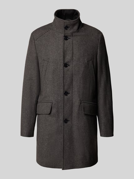 Produktfoto, Kurzmantel mit Stehkragen und Pattentaschen von HECHTER PARIS, regular fit, grau meliert, strukturierte Oberfläche, schwarze Knöpfe
