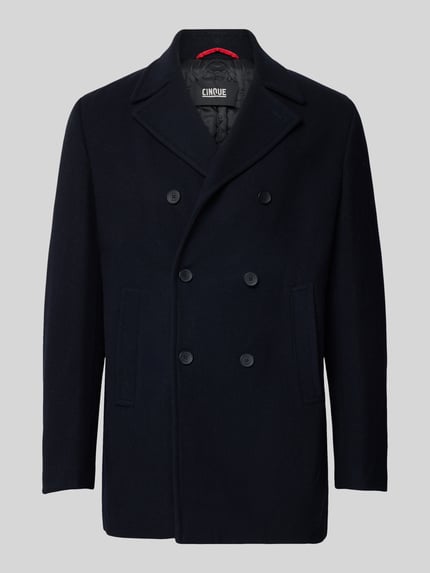 CINQUE Lange jas van wolmix met reverskraag model 'CHARD' Donkerblauw - 1