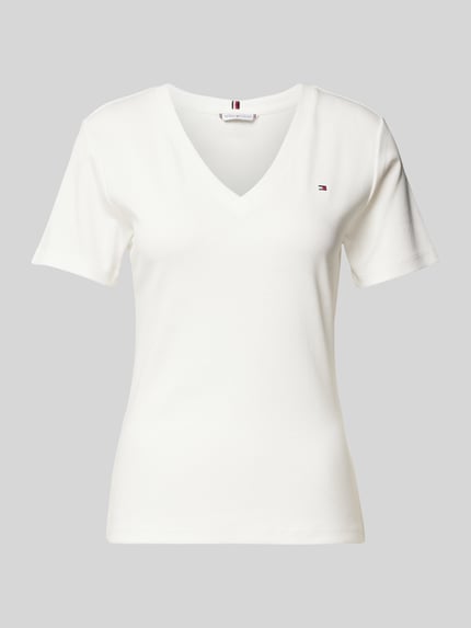 Tommy Hilfiger Slim fit T-shirt met logostitching, model 'CODY' Ecru - 2