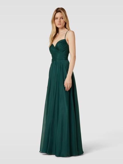 LUXUAR FASHION Avondjurk met spaghettibandjes Donkergroen - 1