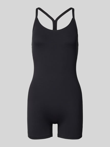 Produktfoto, Bodysuit mit Rundhalsausschnitt und Racerback von Under Armour in Schwarz, Material-Mix mit Stretch-Anteil, körpernahe Passform, ebene glatte Textur