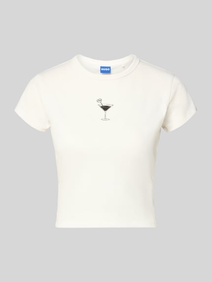 HUGO Blue t-shirt o kroju slim fit z czystej bawełny model 'DICHROMA_B' Écru 2