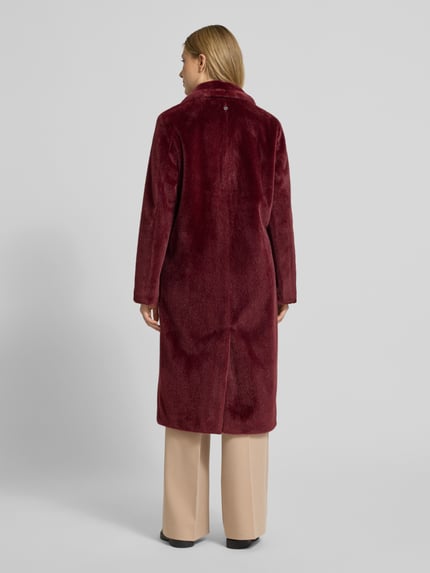 Marc Cain Regular fit lange jas van teddybont in maxilengte Bordeaux - 5