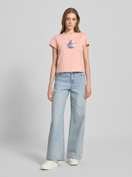 REVIEW T-Shirt mit Motiv- und Label-Print Altrosa 1