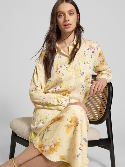 Moves Regular Fit Bluse mit Brusttasche Modell 'Lenora' Hellgelb 3