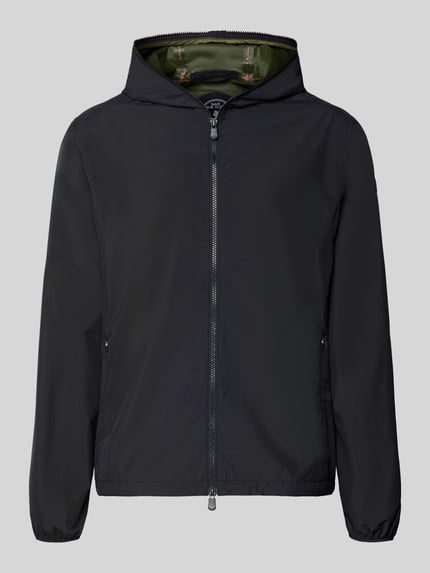 Produktfoto, Jacke mit Zweiwegereißverschluss Modell 'Zayn' von SAVE THE DUCK, schwarz, Regular Fit, Kapuze, glatte Oberfläche, Reißverschlusstaschen