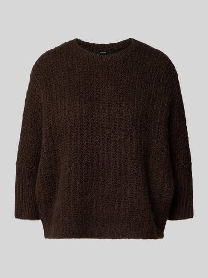 Produktfoto, Strickpullover mit Woll-Anteil Modell 'TUMELDA' von Someday in Braun, Material-Mix, Lochstrick, gerippte Abschlüsse, Rundhalsausschnitt, 3/4-Ärmel, lockerer Schnitt, strukturierte Oberfläche