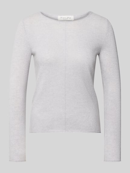 Produktfoto, Regular Fit Strickpullover aus reinem kasjmier van Christian Berg Woman in lichtgrijs met ronde hals, siernaad, lange mouw, ruglengte bij maat S 53 cm, mouwlengte bij maat S 63 cm