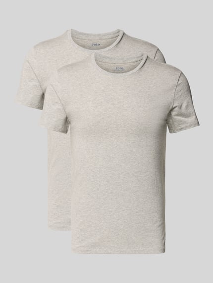 Produktfoto, T-Shirt mit Logo-Stitching im 2er-Pack von Polo Ralph Lauren, mieszanka bawełny, prosty krój, okrągły dekolt, jasnoszary kolor