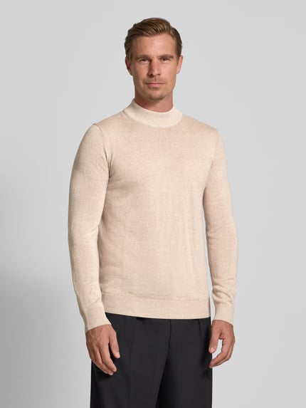 Christian Berg Men Strickpullover aus Woll-Mix mit Stehkragen Sand Melange 4