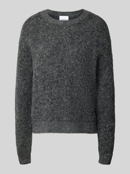 Produktfoto, Regular Fit Strickpullover Modell 'OKTOBER' von COMMA aus elastischem Woll-Mix mit Alpaka-Anteil, graue melierte Textur