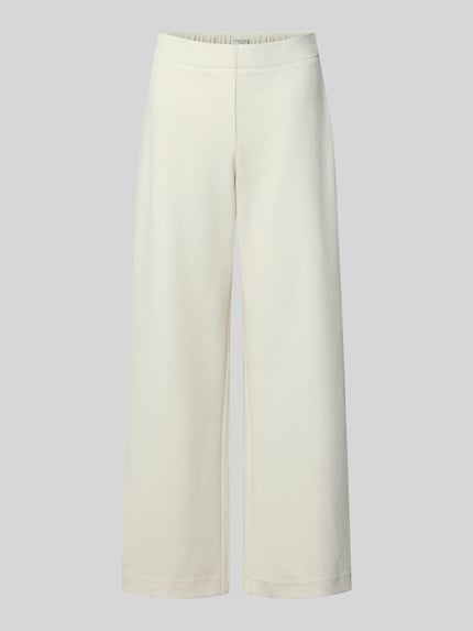 Produktfoto, Cordhose mit elastischem Bund von Christian Berg Woman, cremefarben, breites Bein, feine Cordstruktur, Gesäßtaschen, Material-Mix mit Baumwoll-Anteil