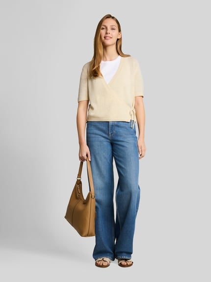 Tom Tailor Denim regular fit gebreid jack met bindceintuur Offwhite - 1