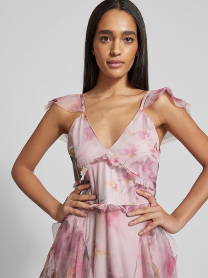 Lace & Beads Abendkleid mit Volants Rosa 3