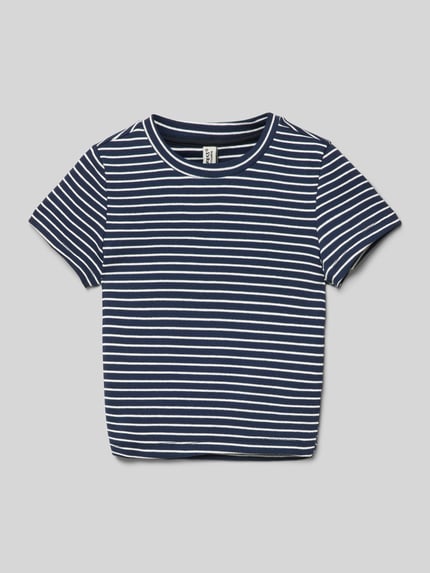 Blue Effect Cropped T-Shirt mit Streifenmuster Marine 1
