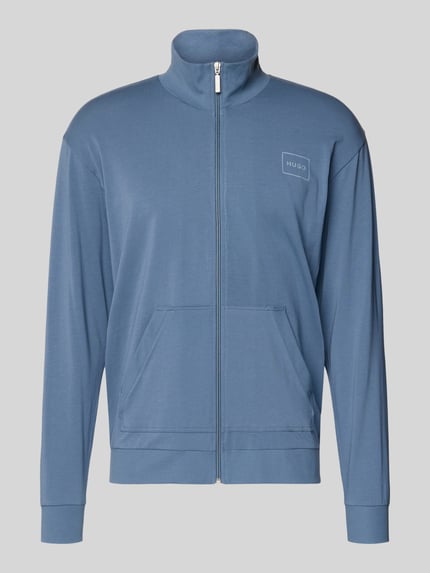 Produktfoto, Regular Fit Sweatjacke aus Baumwoll-Mix Modell 'LAZE ZIP' von HUGO, niebieska, jednolita, długi rękaw, zamek kryty, stójka, kieszenie boczne, łatka z logo, dzianina, gładka tekstura