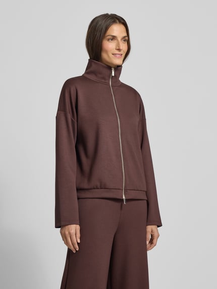 Rich & Royal Sweatjack van viscosemix met tweewegsritssluiting Donkerbruin - 4