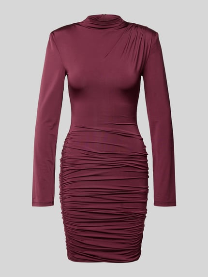 Produktfoto, Slim Fit Minikleid aus Viskose-Mix von ROTATE, mieszanka wiskozy, krój slim fit, marszczenia, stójka, z długim rękawem, całkowita długość 85 cm w rozmiarze 36, szerokość w rozmiarze 36: 32 cm, długość rękawów 64 cm