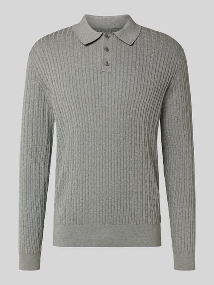 Produktfoto, lichtgrijze Strickpullover mit Polokragen van MCNEAL, pure katoen, regular fit, geribde boorden, korte knoopsluiting