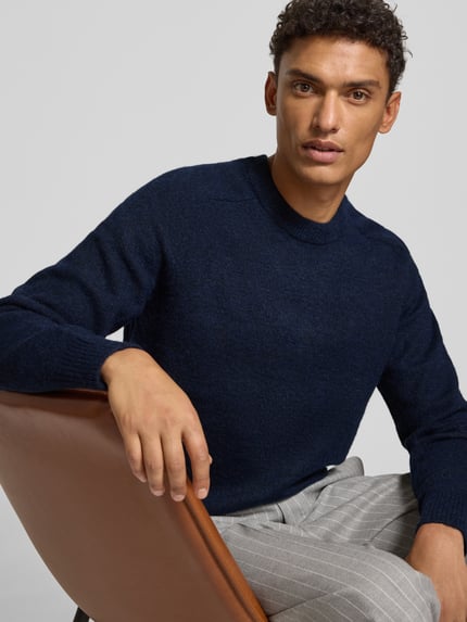 Selected Regular Fit Strickpullover mit Alpaka-Woll-Anteil Modell 'RAI' Dunkelblau 3