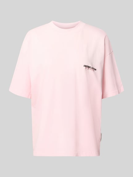 Produktfoto, Oversized T-Shirt mit Label-Print von ANOTHER COTTON LAB, różowy, bawełna, okrągły dekolt, krój oversized, długość tyłu 58 cm w rozmiarze S