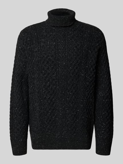 Selected Rollkragenpullover mit Zopfmuster-Struktur Black 2