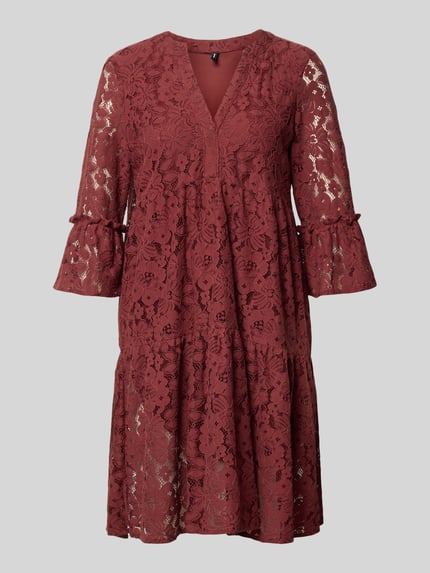 VERO MODA Loose Fit Spitzenkleid aus Baumwoll-Mix Modell 'HONEY' Bordeaux 2