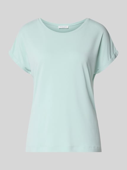 Produktfoto, Regular Fit T-Shirt mit Rundhalsausschnitt von Christian Berg Woman, jasny miętowy kolor, gładka tekstura, krój regular fit, mieszanka modalu, stałe wykończenie rękawów, długość tyłu w rozmiarze S: 64 cm